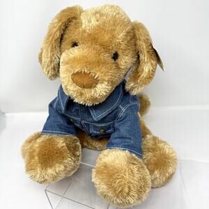 GUND Plush Dog #45544 Tan Stuffed Animal w/ Denim Overalls Exclusive Edition 15"
